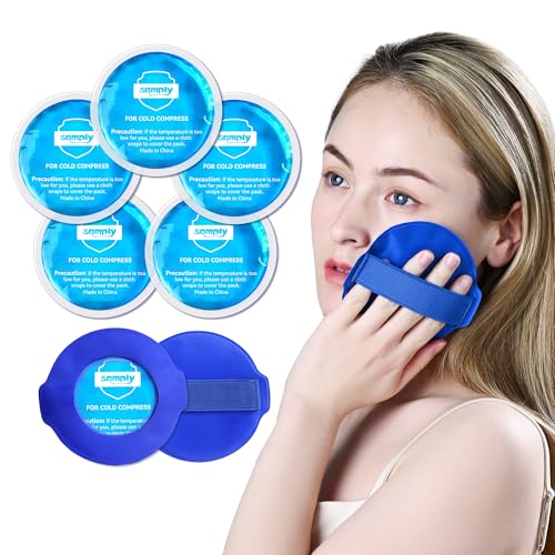 samply Small Gel Ice Packs for Boo Boos Cold Packs for Injuries Reusable Pain Relief Headaches and Toothaches Eyes Face 5 Pack Mini Round Ice Packs with 2 Covers for Cold Compress