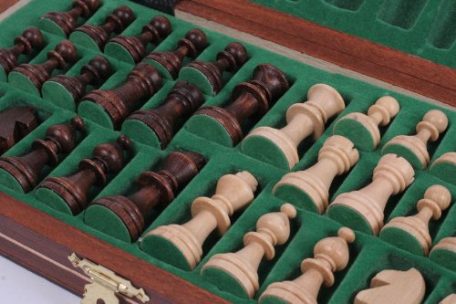 Wooden Magnetic Travel Chess Set with Mahgany Chess Board and Storage Compartment