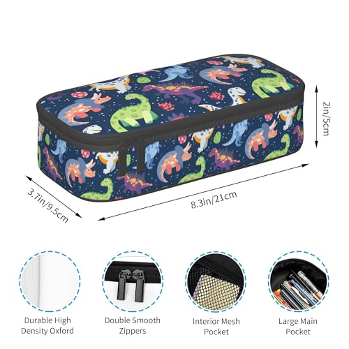 Image of Dinosaurs Pencil Case for Boys, Cute Pencil Case with Zipper, Blue Pencil Holder with Compartments, Gift Idea for Dinosaur Lovers
