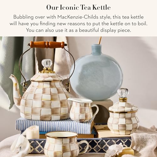 Image of MACKENZIE-CHILDS Tea Kettle, 2 Quarts, Brown-and-White Mocha Check