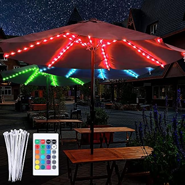 Patio Umbrella String Lights 104 Ultra Bright LED Beads Battery and USB Operated 16 Color Changing