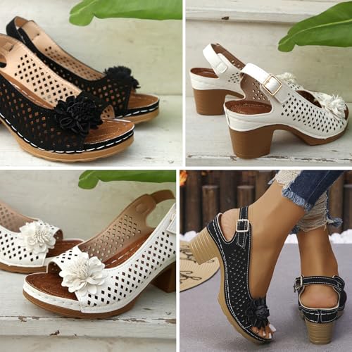 Buckled Square Heel Sandals for Women Dressy, Summer Womens Low Slingback Peep Toe Chunky Heeled Dress Wedge Shoes Comfy2