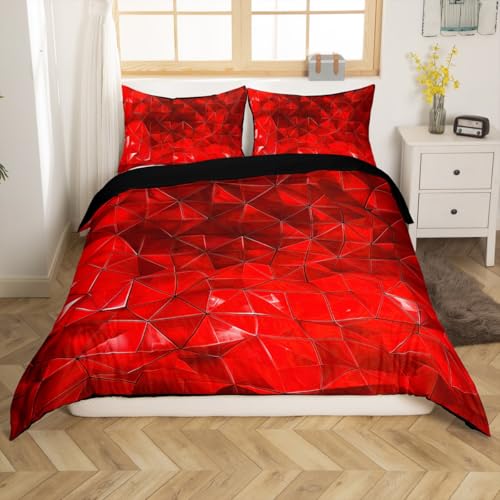 Loussiesd Set de ropa de cama de nido de abeja 155x220cm Rojo Geométrico realista Camas Geometría de nido de abeja Efecto 3D Juego de ropa de cama Arte moderno hexagonal
