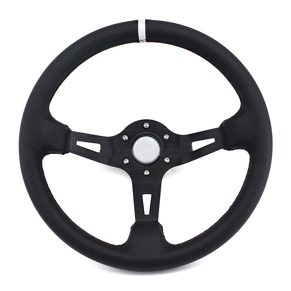 Volante Sportivo Auto, Volante a Calice 13 pollici 330MM modifica volante strumenti personalizzato in pelle profonda disco racing drift accessori(White)
