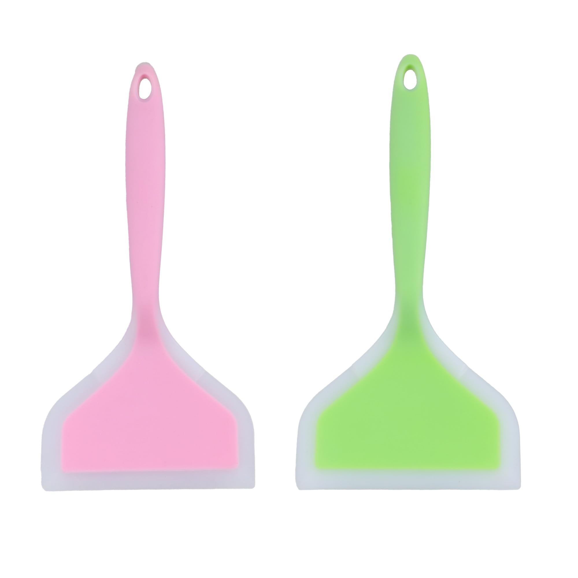 Septe Espátula de silicona para panqueques, espátula ancha de silicona para tortillas, espátula de silicona para utensilios de cocina antiadherentes, paquete de 2 (verde y rosa)