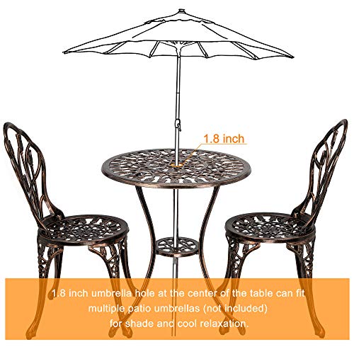 Homefun Bistro Table Set, Outdoor Patio Set 3 Piece Table And Chairs, Tulip Carving And Weather Resistant-Antique Bronze #TOP3