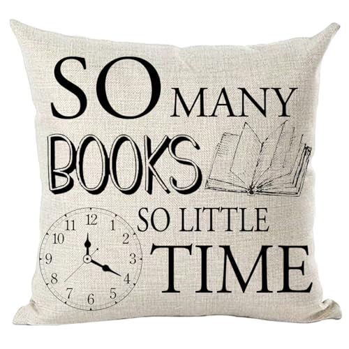 Product Image of the Ramirar Black Word Art Quote So Many Books So Little Time Clock Book Club Library Reading Room Decorative Throw Pillow Cover Case Home Living Room Bed Sofa Car Cotton Linen Square 18 x 18 Inches