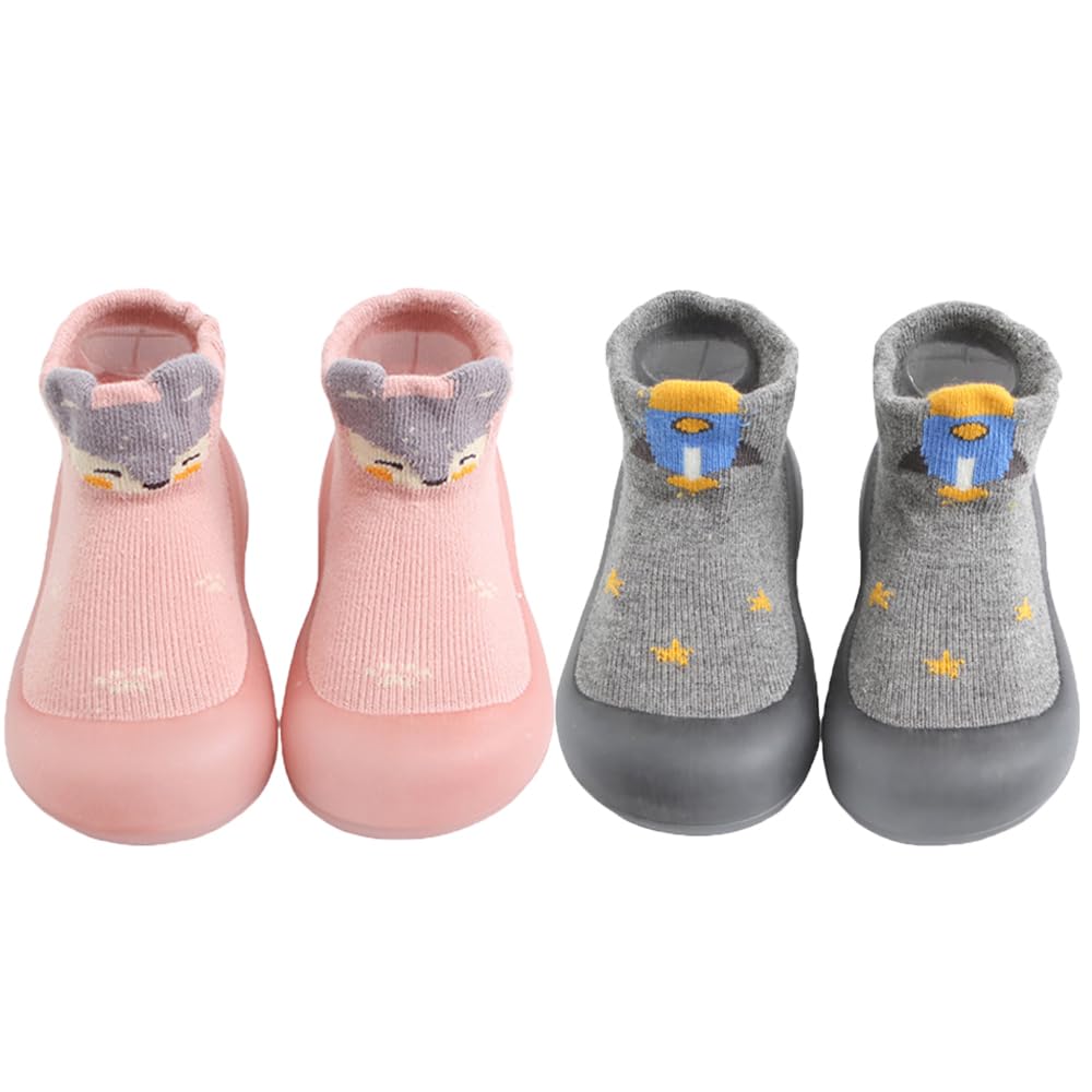 HOVELLBaby Non Slip Socks Shoes Toddler Girls Boys First Walking Shoes Infant Indoor Floor Slipper Sneakers 2 Pairs