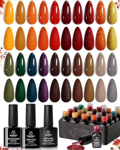 Beetles Fall Gel Nail Polish Set, 20 Colors Autumn Gel Polish Kit in Shades
