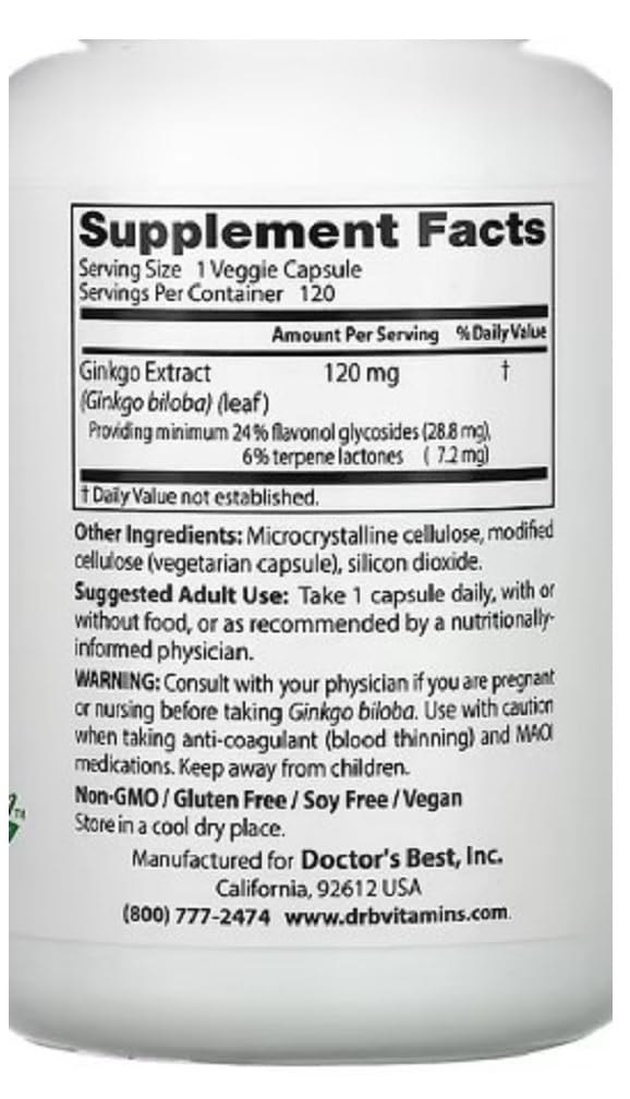 Doctor's Best - Extra Strength Ginkgo | Unterstützung für kognitive Funktion und Durchblutung - 120 Kapseln