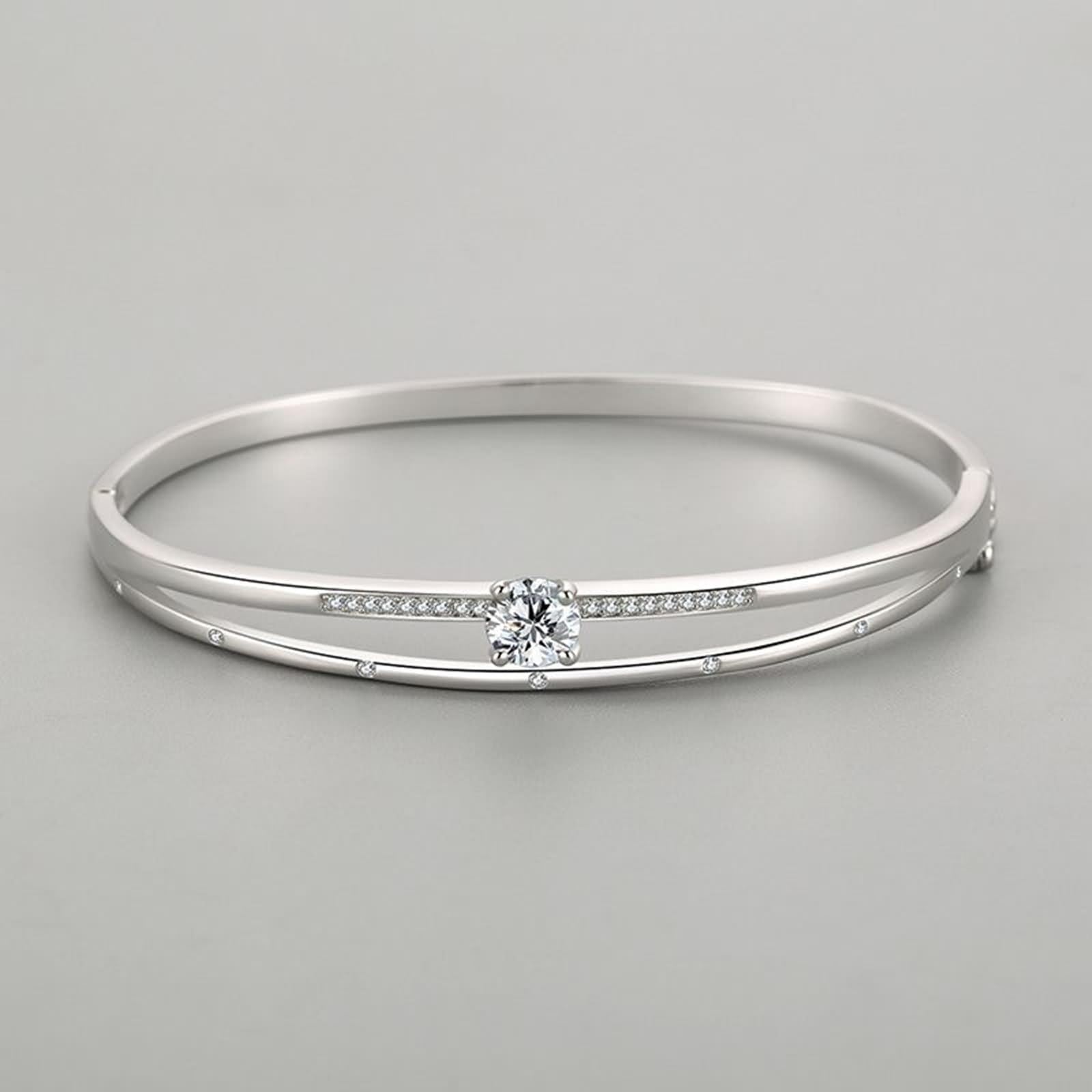 Pulsera de promesa para mujer, doble capa con moissanita, oro blanco