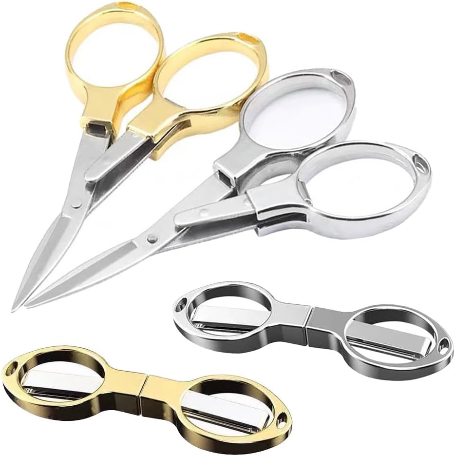 Folding Scissors,Safe Portable Travel Scissors,Zinc Alloy Handle Stainless Steel Telescopic Cutter for Home Office outdoor fishing（2PC）