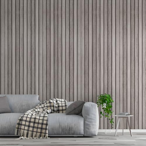Papel tapiz de vinilo gris de listones de madera autoadhesivo extraíble para decoración de pared 3