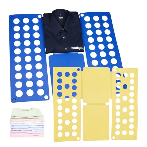 Relaxdays Doblador de Ropa, Plegador Prendas Set 2, Ayuda para Doblar Camisetas XXL, Niños y Adultos, Azul y Amarillo, 70x59x0.2 cm, 2 Unidades