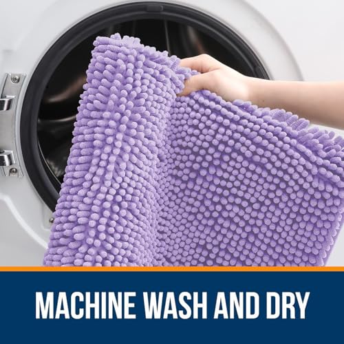 Image of OLANLY Bathroom Rugs Sets 2 Piece, Soft Absorbent Chenille Bath Mats Area Rug Set, Non-Slip, Quick Dry, Machine Washable Bath Mats for Bathroom, Home Decor Accessories (47 inchx20 inch+24 inchx16 inch, Lavender)