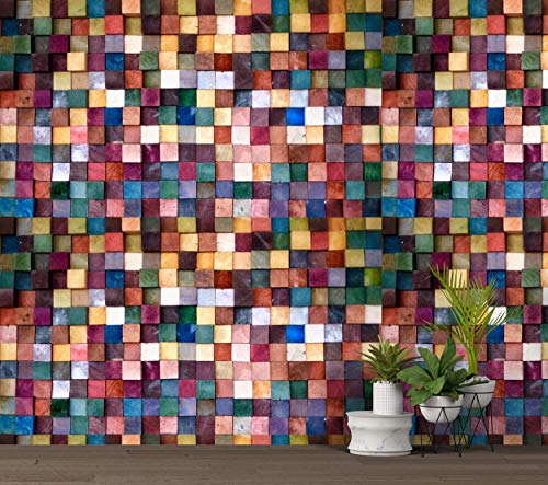 Image of DWELLSINDIA Multicolor Wood Cubes Self Adhesive Wallpaper Waterproof, Scratch Resistant, Laminated 41cmx244cm
