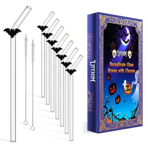 Borosilicate Glass Straws with Charms - 8mm Reusable Clear Drinking...