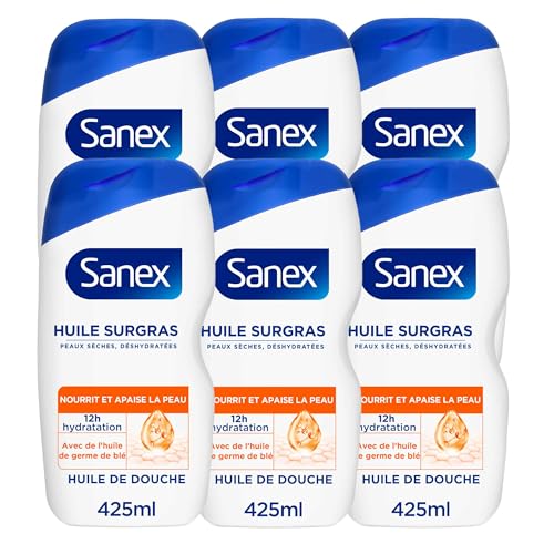 SANEX - Huile de Douche Derma Care Surgras - Hydratation 12h - Peaux sèches - 6 x 425ml