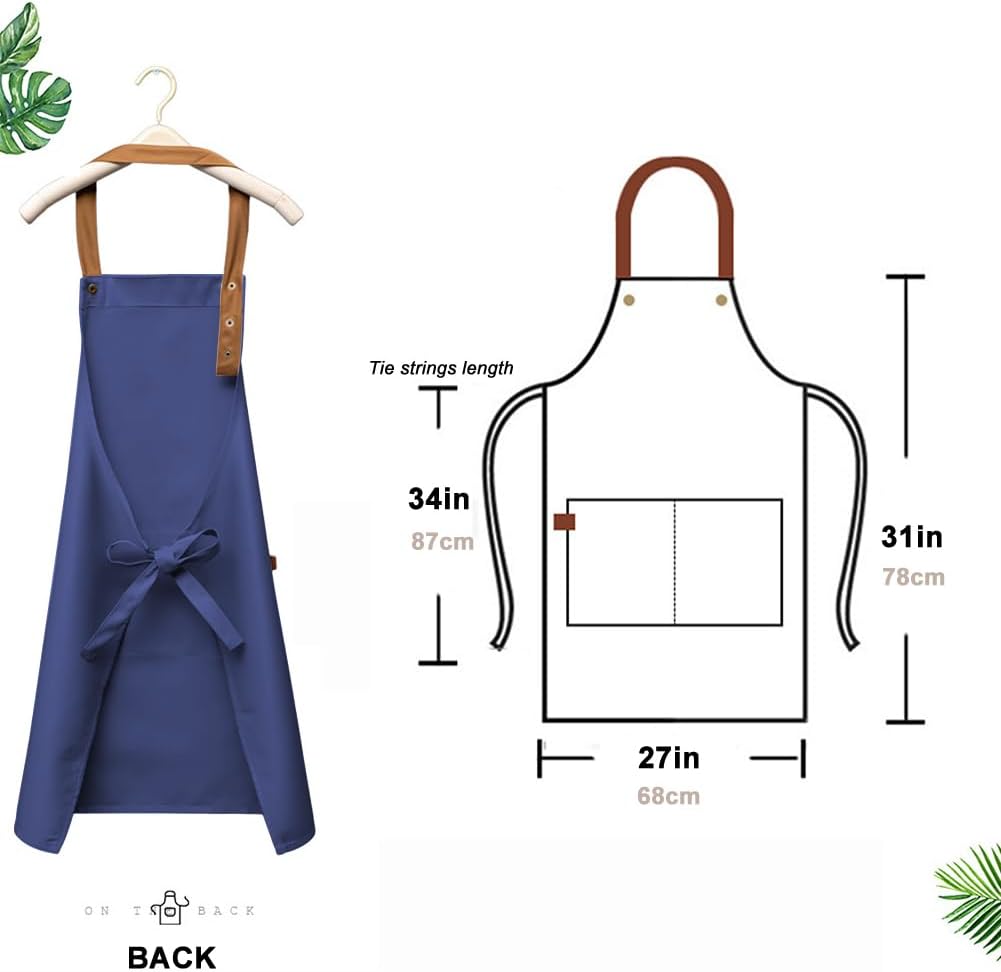 Kitchen Bib Apron with Pockets, Women Men Adjustable Neck Strap Water Resistant Apron for Chef Artist Waiter image 4