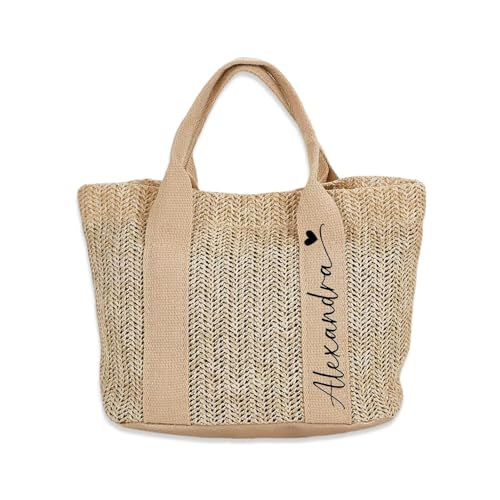 Personalized Beach Bag Custom Tote Bag For Women Woven Bags With Your Name, Present HandBags Suitable For Wedding, Birthday, Beach, Gift For Bridesmaid, Mom, Teacher, Friend - Main Image