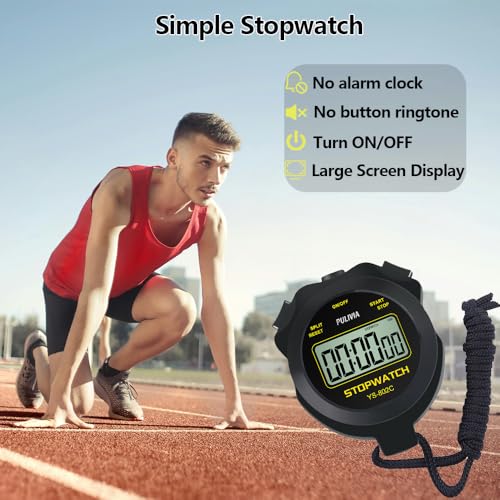 Digital Stopwatch Timer Only Stopwatch Mode, ON/OFF No Bell No Whistle Silent Basic Operation Children Friendly, PULIVIA Sport Stop watch for Coaches Kids Swimming Running, Black - Image 3