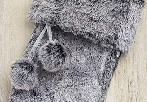 New Traditions Simplify Your Holiday 3-Pack 20 inch Faux Fur Stocking with Folded Cuff & Pom-Poms (Gray/Black)
