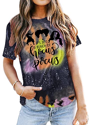 Halloween T-Shirt Women Hocus Pocus Shirt Sanderson Sisters Graphic Tee Funny Halloween Bleach Shirt