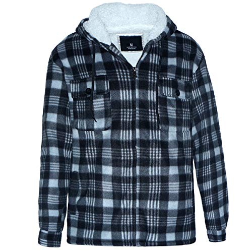Heavy Thick Plaid Flannel Jacket Sherpa Fleece Lined Zip Up Winter Warm Buffalo Coat Zipper Plus Size Hoodies for Men Charcoal 3XL