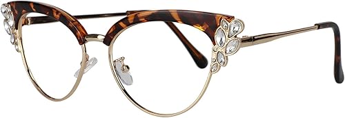 VOOGLAM Lentes de bloqueo de luz azul de ojo de gato para mujer con cristal, lentes elegantes negros anti UV luz azul fatiga ocular