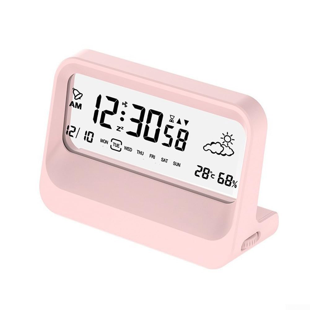 EcoLivzen Digital Alarm Clock with Time Date Temperature Display and 3 Alarms for Bedside Table Powered(Pink)