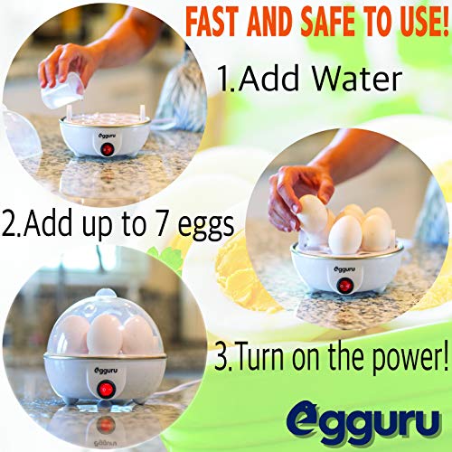 Egguru Electric Egg Cooker Boiler Maker Soft, Medium Or Hard Boiled 7 Egg Capacity Automatic Shut Off, Noise Free, White #TOP3