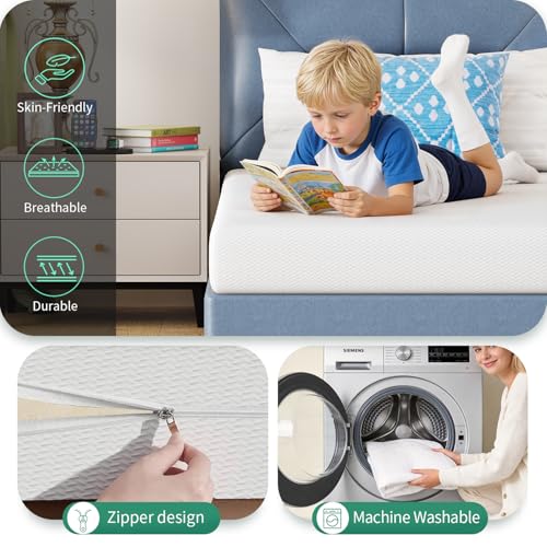 Image of FDW 6 Inch Twin XL Mattress, Medium Firm Base Foam, Breathable & Comfortable with Removable Washable Zipper Cover, Bed in a Box, CertiPUR-US Certified, White