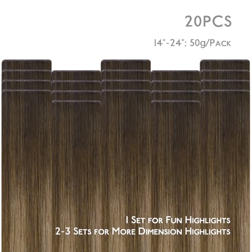 Image of WENNALIFE Invisi Edge Tape in Hair Extensions Human Hair,#3 /8 /613,18 Inch | 18 Inch 50g 20pcs Ombre Walnut Brown to Ash Brown and Bleach Blonde Invisi Remy Hair tensions Seamless Injected Tape Ins
