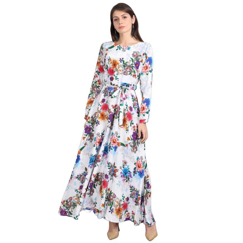 Women's A-Line Maxi Dress | Full Sleeve Printed Long Dress with Belt | Casual & Ethnic Wear for Women | Soft Fabric & Flowy Fit | Stylish Daily Use Outfit-image-9