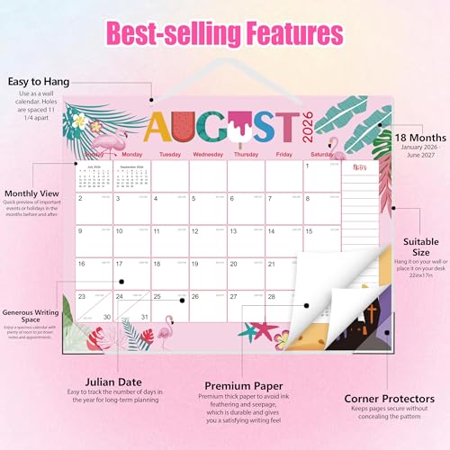 Image of GuassLee Desk Calendar 2026-2027 Large 22 inch x 17 inch Desktop /Wall Monthly Calendar 18-Month School Year Planner Covers January 2026 to June 2027 with Julian Date&Notes for Easy Organizing