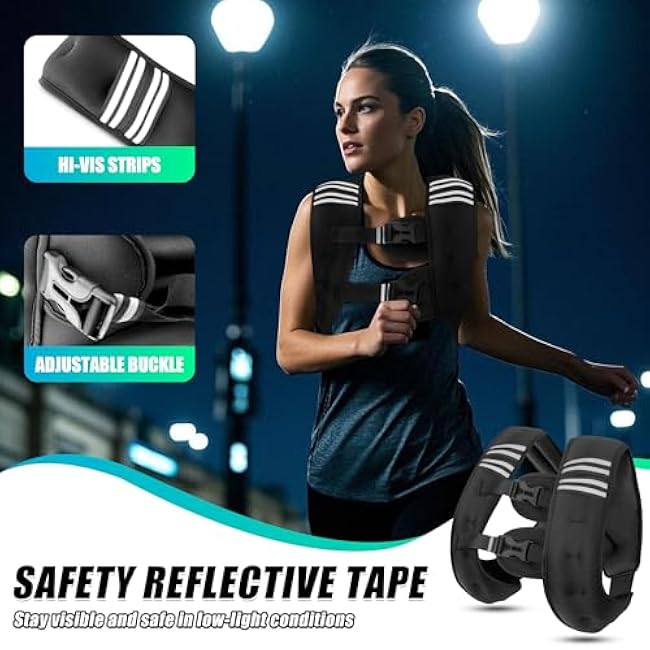 Weighted Vest Men or Women - 6lb/8lb/12lb/16lb/20lb/25lb/30lb Weights with Reflective Stripe, Weighted vest for Workout Equipment for Strength Training Night Running