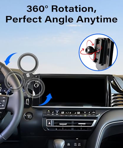 Image of Car Phone Holder for 2025 2026 Toyota Camry 12.3 inch Screen Accessories | MagSafe Strong Magnetic Clip-On Cell Phone Mount, 360 Rotatable Hands-Free Holder, Not Block Air Vents
