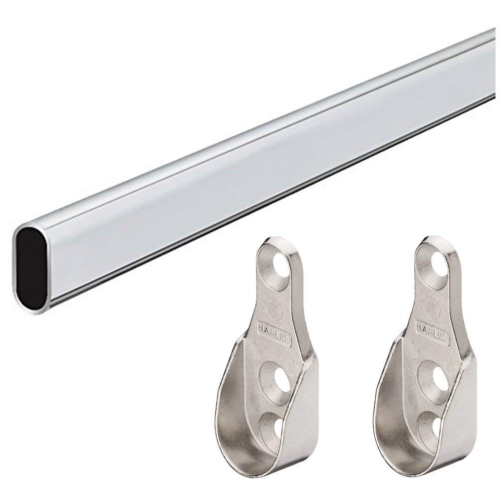 Gedotec metal clothes rail OVAL cabinet rail 1500 mm side wall mounting | Chrome-plated steel cabinet tube Furniture tube 30 x 15 mm | wardrobe rail wardrobe with closet tube storage - 1 piece