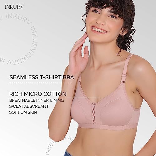 Image of INKURV Women's Non Padded Wireless T-Shirt Bra with Seamless Cups and Detachable Straps Combo of 2