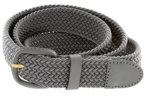 Elastic Stretch Belt With Matching Leather Covered Buckle-GRAY-L