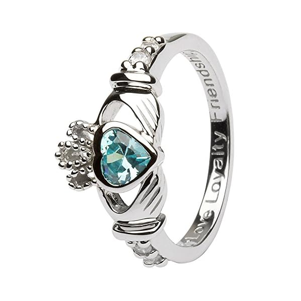 March-Birth-Month-Sterling-Silver-Claddagh-Ring-LS-SL90-3-Made-in-Ireland March Birth Month Silver Claddagh Ring LS-SL90-3 - Size: 6.5 Made in Ireland.