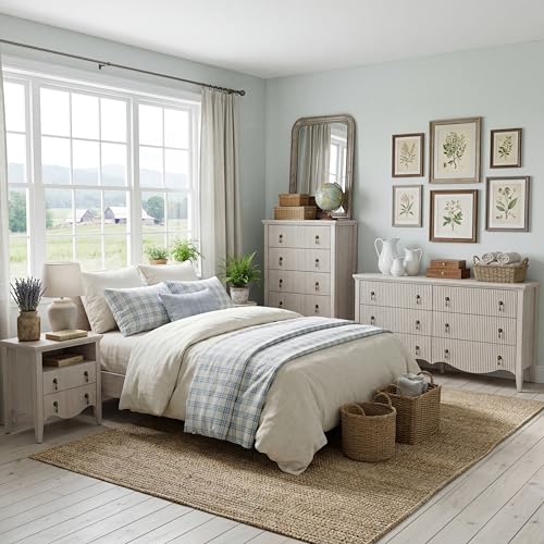Image of FUSUNBAO Fluted Nightstand with Charging Station & 2 Drawers,Nature Oak | Vintage Bedside Table, 2 Fluted Drawers and Open Shelf, Rustic End Table, Power Outlet and USB Ports,End Table.bedroom
