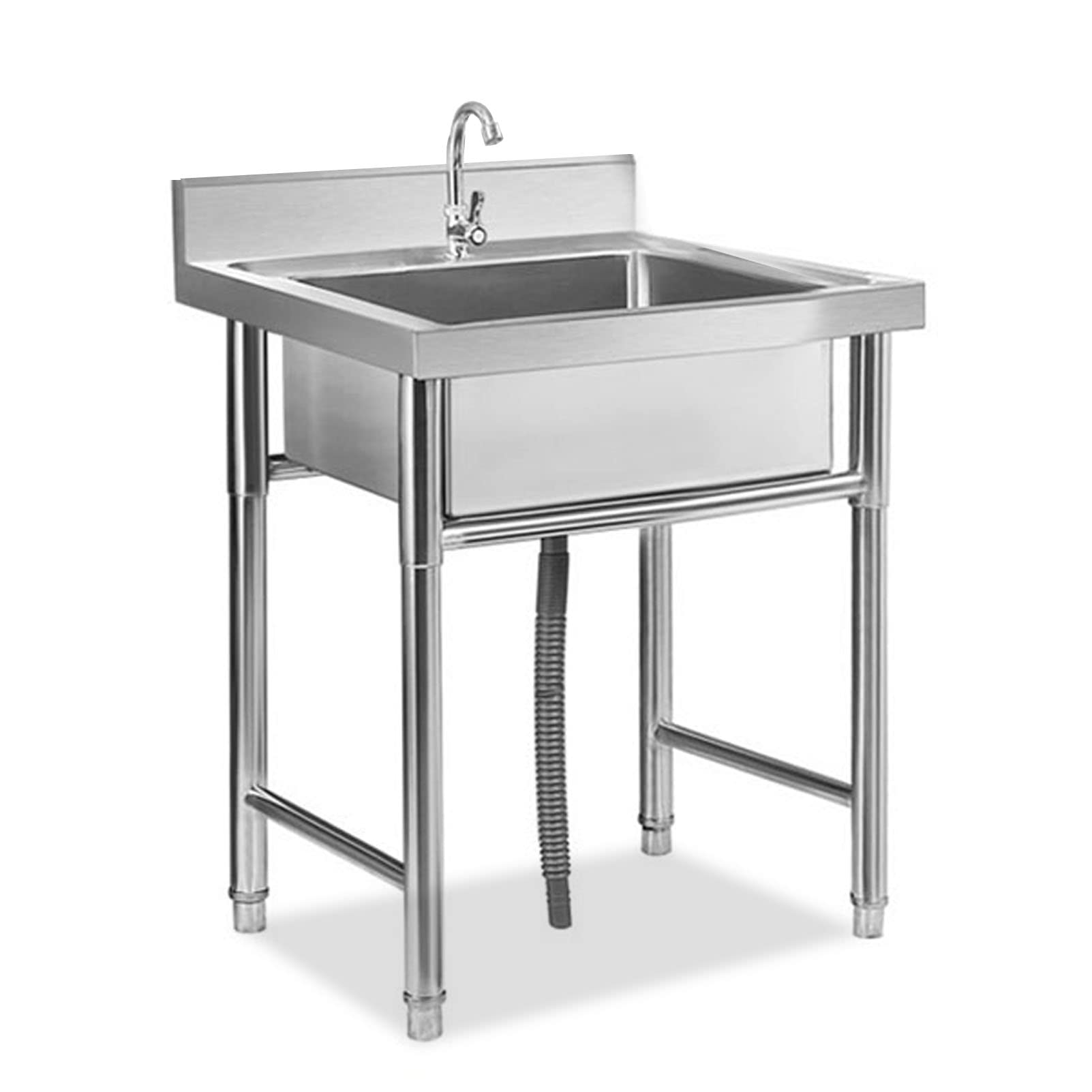 LMYSXAOZ Commercial Restaurant Sink Stainless Steel Utility Free-Standing Kitchen Single Bowl Sinks with Strainer