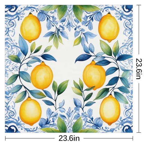Watercolor Blue Leaves Yellow Lemon Silk Scarf for Women Girls Hair Head Silk Scarf Square Purse Satin Scarves Bandana Wraps2