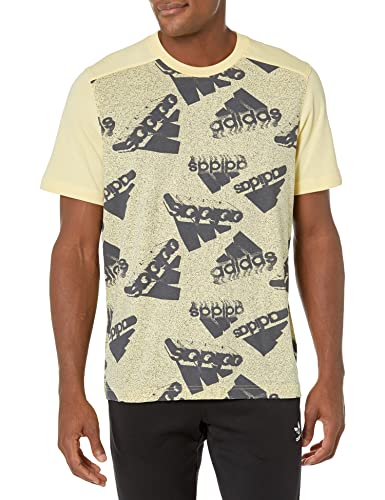 adidas Mens Essentials Brandlove All Oversize Logo Tee Almost Yellow/Linen Green Small