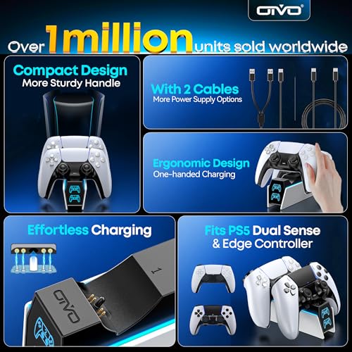 image for OIVO PS5 Controller Charger, 2H Fast Charger with 2 Cable Types, PS5 C