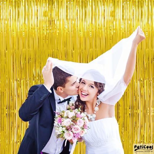 Image of Graduation Decorations Thicken Gold Tinsel Backdrop 4 Pack 13.2x8.2 FT, Foil Fringe Curtains for Wall Decor, Gold Streamers for Birthday, Prom, Hollywood, Anniversary Party Decorations