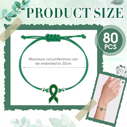 80 Pcs Mental Health Awareness Bracelets Adjustable Green Ribbon Cord Fan Strap Braided Bracelet Motivational Mental Health Gifts for Women Men Fighter2