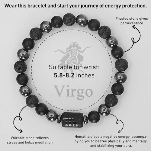 Zodiac Sign Bracelet for Men & Women – Matte Lava Hematite Stone Beads, 12 Constellation Lucky Charm Jewelry for Positive Energy & Protection Against Bad Luck2