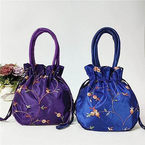 1 Pc Retro Embroidery Silk Drawstrings Handbags Storage Bags Hanfu Women Purse Wallets Jewerly Packing Bag Card Holder (Color : Black, Size : Medium)2